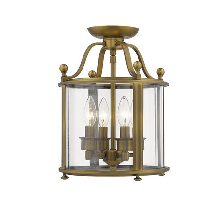 Z-Lite Wyndham 3 Light Semi Flush Mount, Heirloom Brass & Clear 205SFM-HB